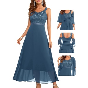 image:imageBeryLove Summer Formal Wedding Guest Prom Dresses Sequin Cocktail Evening Lace Elegant Mother of The Bride DressGrey Blue