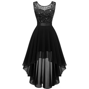 image:imageBeryLove Summer Wedding Guest Formal Cocktail Dresses Sequin Prom Party Lace High Low Bridesmaid Elegant DressBlack Sequin