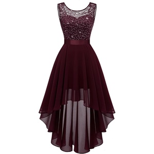 image:imageBeryLove Summer Wedding Guest Formal Cocktail Dresses Sequin Prom Party Lace High Low Bridesmaid Elegant DressBurgundy Sequin