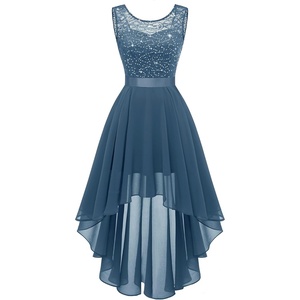 image:imageBeryLove Summer Wedding Guest Formal Cocktail Dresses Sequin Prom Party Lace High Low Bridesmaid Elegant DressGrey Blue Sequin