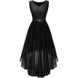image:imageBeryLove Summer Wedding Guest Formal Cocktail Dresses Sequin Prom Party Lace High Low Bridesmaid Elegant DressTulle Sequin Black