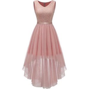 image:imageBeryLove Summer Wedding Guest Formal Cocktail Dresses Sequin Prom Party Lace High Low Bridesmaid Elegant DressTulle Sequin Blush