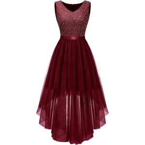 image:imageBeryLove Summer Wedding Guest Formal Cocktail Dresses Sequin Prom Party Lace High Low Bridesmaid Elegant DressTulle Sequin Burgundy