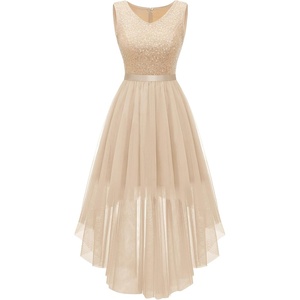 image:imageBeryLove Summer Wedding Guest Formal Cocktail Dresses Sequin Prom Party Lace High Low Bridesmaid Elegant DressTulle Sequin Champagne