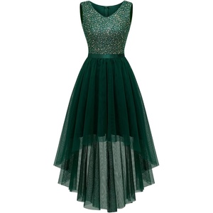 image:imageBeryLove Summer Wedding Guest Formal Cocktail Dresses Sequin Prom Party Lace High Low Bridesmaid Elegant DressTulle Sequin Darkgreen