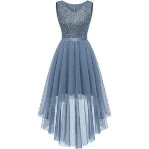 image:imageBeryLove Summer Wedding Guest Formal Cocktail Dresses Sequin Prom Party Lace High Low Bridesmaid Elegant DressTulle Sequin Grey Blue