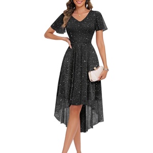image:imageBeryLove Women Sequin Formal Cocktail Dress Aline Short Sleeve Wedding Guest Midi Evening DressBlack