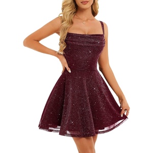 image:imageBeryLove Womens Sparkly Prom Dresses Sleeveless Cocktail Sequin Mini Homecoming Formal DressBurgundy