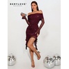 image:imageBeryLove Off Shoulder Sequin Formal Ruched Bodycon Glitter Club Night Out GownBurgundy