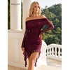 image:imageBeryLove Off Shoulder Sequin Formal Ruched Bodycon Glitter Club Night Out GownBurgundy