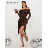 image:imageBeryLove Off Shoulder Sequin Formal Ruched Bodycon Glitter Club Night Out GownCoffee