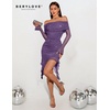 image:imageBeryLove Off Shoulder Sequin Formal Ruched Bodycon Glitter Club Night Out GownGrayish Purple