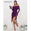 image:imageBeryLove Off Shoulder Sequin Formal Ruched Bodycon Glitter Club Night Out GownPurple