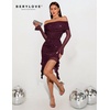 image:imageBeryLove Off Shoulder Sequin Formal Ruched Bodycon Glitter Club Night Out GownPurplish Red