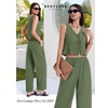image:imageBeryLove Two Piece Sets for Women Summer Outfits Lounge Sets Cap Sleeve Tops Wide Leg Crop Pants Vacation Travel Outfits