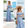 image:imageBeryLove Women Floral Casual Jumpsuit Summer Off The Shoulder Wide Leg Vacation Beach Jumpsuits with PocketsBlue