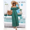image:imageBeryLove Women Floral Casual Jumpsuit Summer Off The Shoulder Wide Leg Vacation Beach Jumpsuits with PocketsGreen