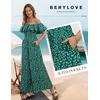 image:imageBeryLove Women Floral Casual Jumpsuit Summer Off The Shoulder Wide Leg Vacation Beach Jumpsuits with PocketsGreen