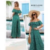 image:imageBeryLove Women Floral Casual Jumpsuit Summer Off The Shoulder Wide Leg Vacation Beach Jumpsuits with PocketsGreen