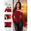 image:imageBeryLove Women Sparkly Top Off Shoulder Fitted Rhinestone Blouse  For any Cocktail Party or Evening event this Fitted Asymmetrical Glitter Rhinestone Long Sleeve Top makes you shineBurgundy