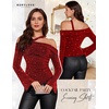 image:imageBeryLove Women Sparkly Top Off Shoulder Fitted Rhinestone Blouse  For any Cocktail Party or Evening event this Fitted Asymmetrical Glitter Rhinestone Long Sleeve Top makes you shineBurgundy
