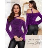 image:imageBeryLove Women Sparkly Top Off Shoulder Fitted Rhinestone Blouse  For any Cocktail Party or Evening event this Fitted Asymmetrical Glitter Rhinestone Long Sleeve Top makes you shinePurple