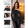 image:imageBeryLove Women Sparkly Top Off Shoulder Fitted Rhinestone Blouse  For any Cocktail Party or Evening event this Fitted Asymmetrical Glitter Rhinestone Long Sleeve Top makes you shineBlack