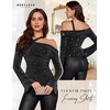 image:imageBeryLove Women Sparkly Top Off Shoulder Fitted Rhinestone Blouse  For any Cocktail Party or Evening event this Fitted Asymmetrical Glitter Rhinestone Long Sleeve Top makes you shineBlack
