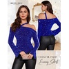 image:imageBeryLove Women Sparkly Top Off Shoulder Fitted Rhinestone Blouse  For any Cocktail Party or Evening event this Fitted Asymmetrical Glitter Rhinestone Long Sleeve Top makes you shineNavy