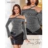 image:imageBeryLove Women Sparkly Top Off Shoulder Fitted Rhinestone Blouse  For any Cocktail Party or Evening event this Fitted Asymmetrical Glitter Rhinestone Long Sleeve Top makes you shineSilver