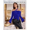 image:imageBeryLove Women Sparkly Top Off Shoulder Fitted Rhinestone Blouse  For any Cocktail Party or Evening event this Fitted Asymmetrical Glitter Rhinestone Long Sleeve Top makes you shineNavy