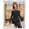 image:imageBeryLove Women Sparkly Top Off Shoulder Fitted Rhinestone Blouse  For any Cocktail Party or Evening event this Fitted Asymmetrical Glitter Rhinestone Long Sleeve Top makes you shineBlack