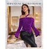 image:imageBeryLove Women Sparkly Top Off Shoulder Fitted Rhinestone Blouse  For any Cocktail Party or Evening event this Fitted Asymmetrical Glitter Rhinestone Long Sleeve Top makes you shinePurple