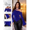 image:imageBeryLove Women Sparkly Top Off Shoulder Fitted Rhinestone Blouse  For any Cocktail Party or Evening event this Fitted Asymmetrical Glitter Rhinestone Long Sleeve Top makes you shineNavy