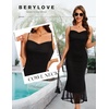 image:imageBeryLove Women Summer Floral Mesh Wedding Guest Cocktail Spaghetti Strap Dress