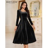 image:imageBeryLove Women Velvet Dress Cocktail Party Evening Dresses Long Sleeve Wedding Guest Formal DressesBlack