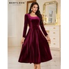 image:imageBeryLove Women Velvet Dress Cocktail Party Evening Dresses Long Sleeve Wedding Guest Formal DressesBurgundy