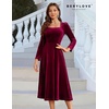image:imageBeryLove Women Velvet Dress Cocktail Party Evening Dresses Long Sleeve Wedding Guest Formal DressesBurgundy