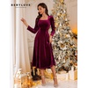image:imageBeryLove Women Velvet Dress Cocktail Party Evening Dresses Long Sleeve Wedding Guest Formal DressesBurgundy