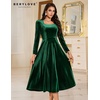 image:imageBeryLove Women Velvet Dress Cocktail Party Evening Dresses Long Sleeve Wedding Guest Formal DressesDarkgreen