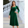 image:imageBeryLove Women Velvet Dress Cocktail Party Evening Dresses Long Sleeve Wedding Guest Formal DressesDarkgreen