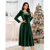 image:imageBeryLove Women Velvet Dress Cocktail Party Evening Dresses Long Sleeve Wedding Guest Formal DressesDarkgreen