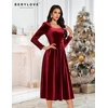 image:imageBeryLove Women Velvet Dress Cocktail Party Evening Dresses Long Sleeve Wedding Guest Formal DressesDarkred