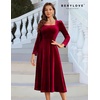 image:imageBeryLove Women Velvet Dress Cocktail Party Evening Dresses Long Sleeve Wedding Guest Formal DressesDarkred