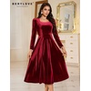 image:imageBeryLove Women Velvet Dress Cocktail Party Evening Dresses Long Sleeve Wedding Guest Formal DressesDarkred