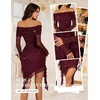 image:imageBeryLove Womens Off Shoulder Sequin Short Prom Cocktail Dress Ruched Bodycon Long Bell Sleeves Formal Party Sexy Club Night Out Dresses WYS001 Burgundy XL
