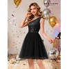 image:imageBeryLove Womens Sequin Homecoming Formal OneShoulder Cocktail Dress for TeensTulle Black