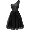 image:imageBeryLove Womens Sequin Homecoming Formal OneShoulder Cocktail Dress for TeensTulle Black