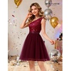 image:imageBeryLove Womens Sequin Homecoming Formal OneShoulder Cocktail Dress for TeensTulle Burgundy