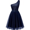 image:imageBeryLove Womens Sequin Homecoming Formal OneShoulder Cocktail Dress for TeensTulle Navy